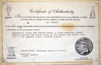 The Certificate of Authenticity for the crest